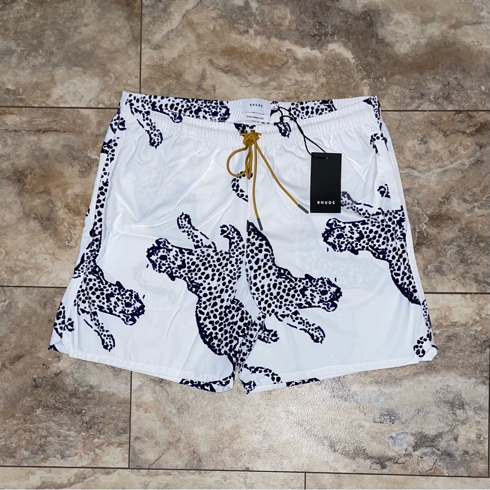 Rhude Leopard Swim Shorts White Size XL